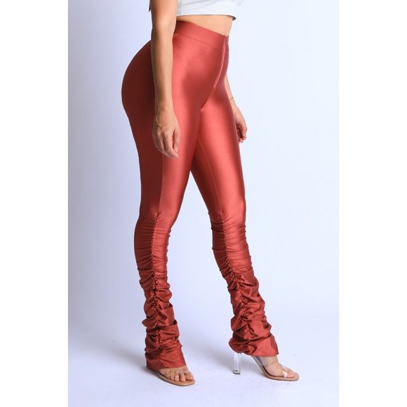 Women's Ruched Hem Zipper Front Nylon Spandex Classy Leggings Pants S M L - Picture 5 of 8